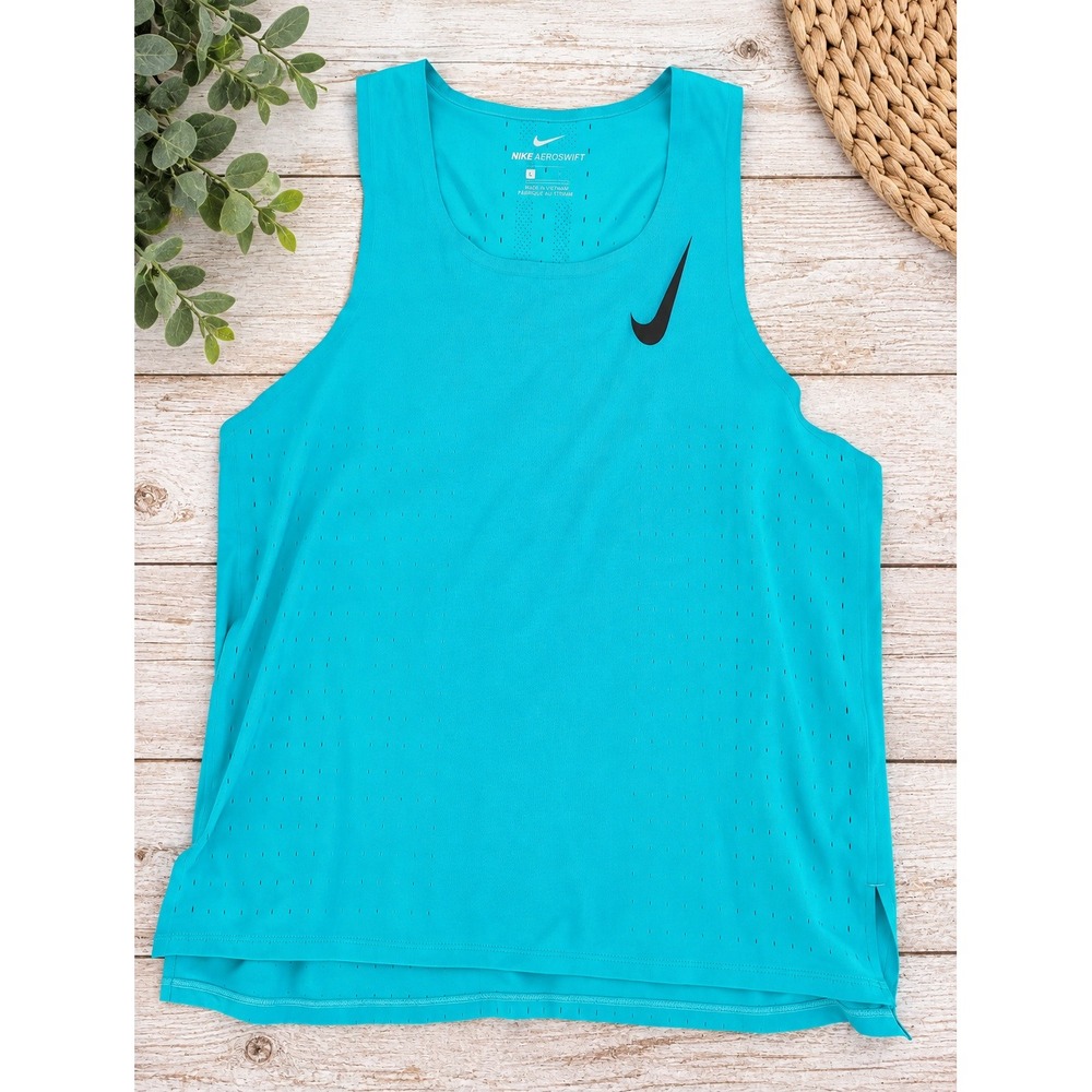 Nike Aeroswift Tank Top Women Large Blue Perforated Running Tank